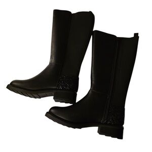 Girls SM New York Black Mid-Calf Kids Boots with Glitter Heel Accent